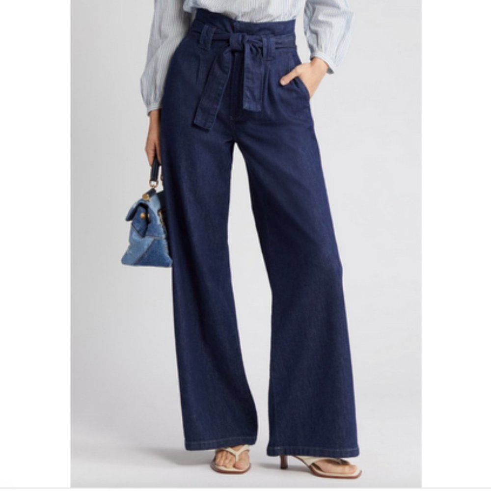 NWT PAIGE Women's Harper Jeans with Flutter Waistband + Self Belt, Size 25